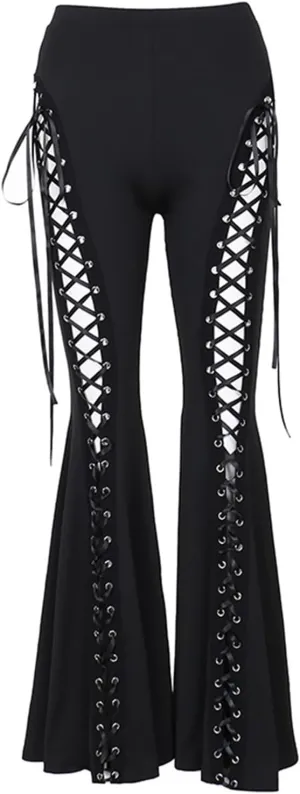 Gothic Bell Bottom Pants for Women Goth Grunge Black High Waisted Flare Leggings Boho Hippie Festival Outfits