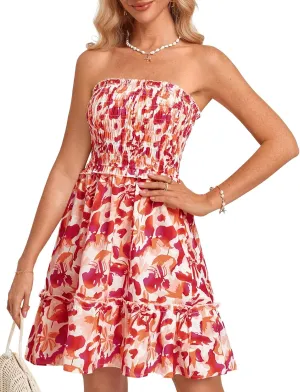 GRACE KARIN Summer Dresses for Women Beach Cover Ups 2025 Tube Strapless Floral Boho Print Sundress