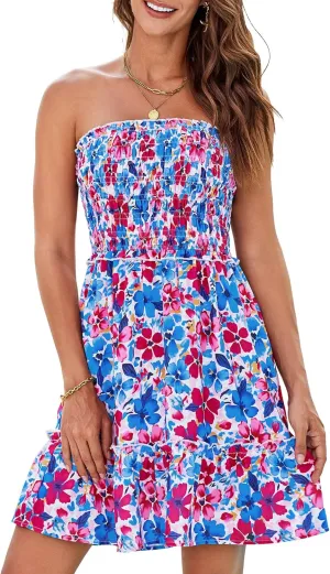 GRACE KARIN Summer Dresses for Women Beach Cover Ups 2025 Tube Strapless Floral Boho Print Sundress