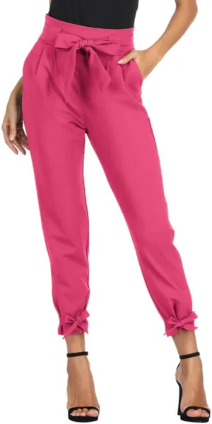 GRACE KARIN Women's Casual Pants Solid High Waist Self Tie Belted Pencil Trouser