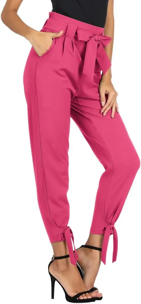 GRACE KARIN Women's Casual Pants Solid High Waist Self Tie Belted Pencil Trouser