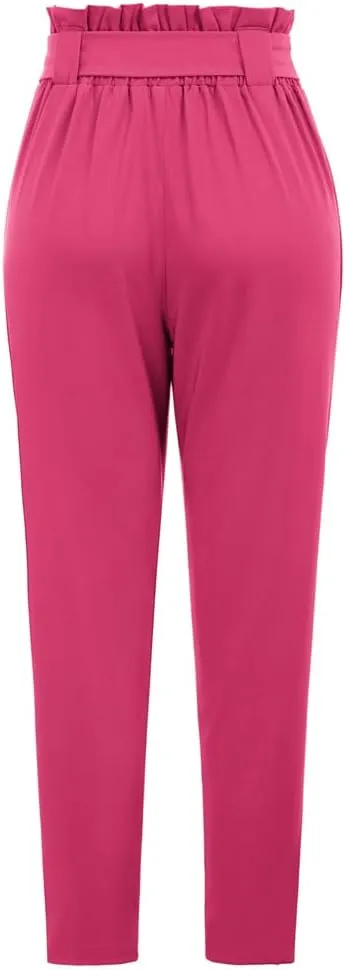 GRACE KARIN Women's Casual Pants Solid High Waist Self Tie Belted Pencil Trouser
