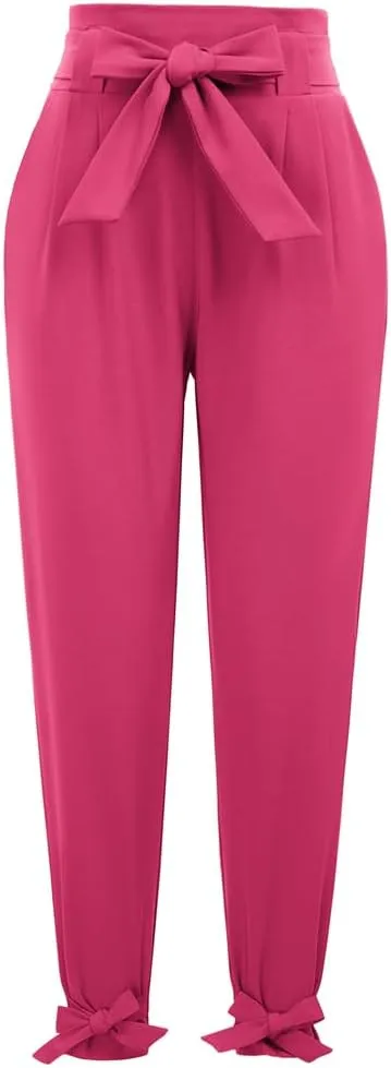 GRACE KARIN Women's Casual Pants Solid High Waist Self Tie Belted Pencil Trouser