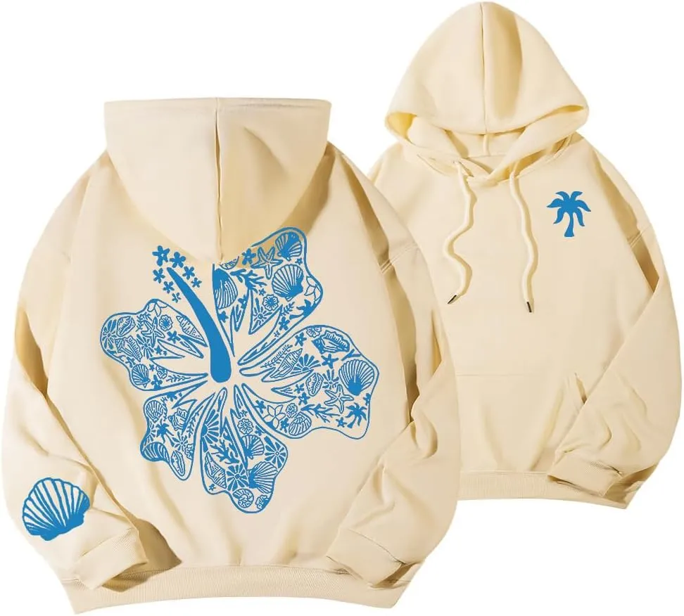 Graphic Hoodies For Teen Girl Women Y2k Long Sleeve Oversized Floral Sweatshirt Flower Cute Preppy Sweater Clothes