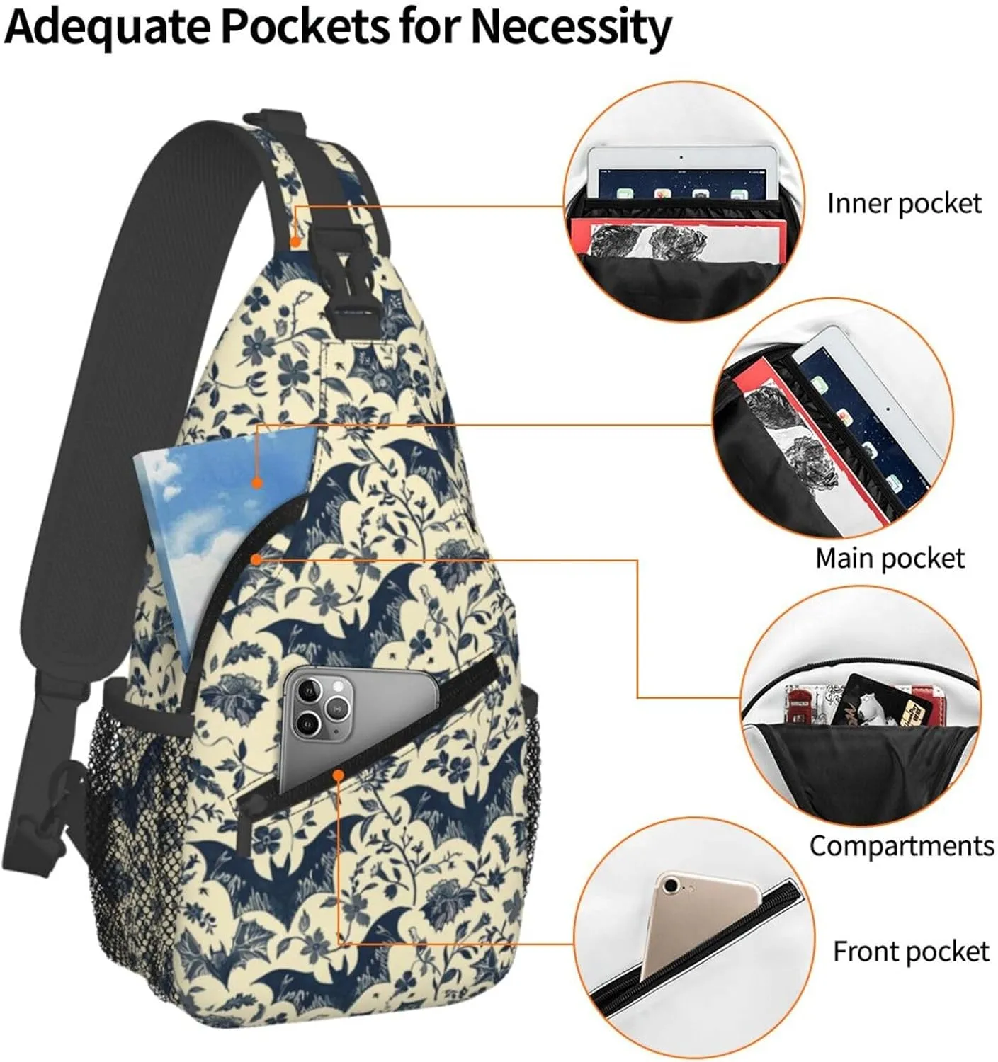 Halloween Bat Sling Backpack Hiking Backpack Crossbody Bag Sports Lightweight And Durable Chest Bag Shoulder Bag For Women Men