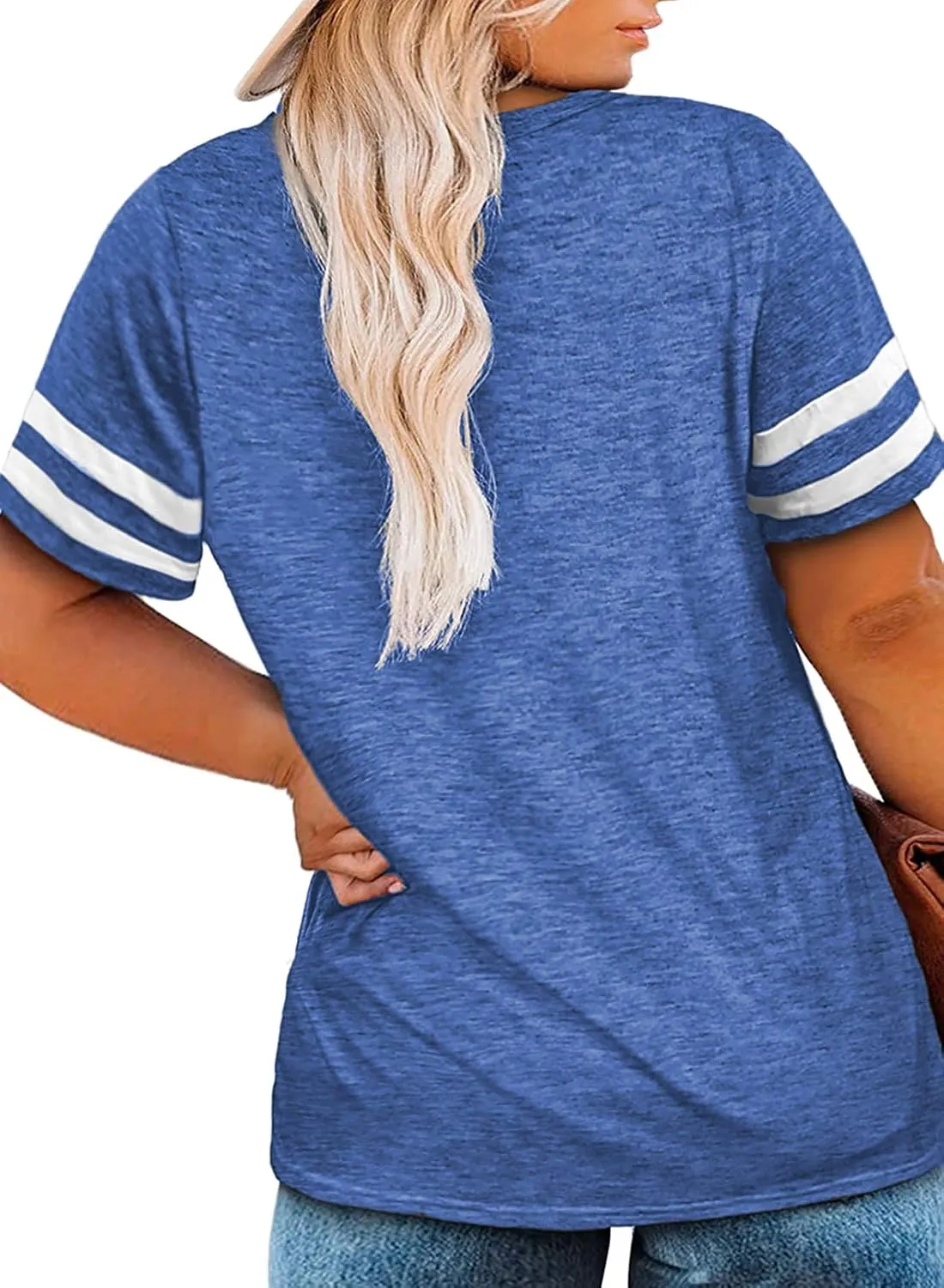 Happy Sailed Womens Plus Size Tunic Tops Summer Short Sleeve V Neck Striped Loose Casual Tee Shirt(1X-5X)