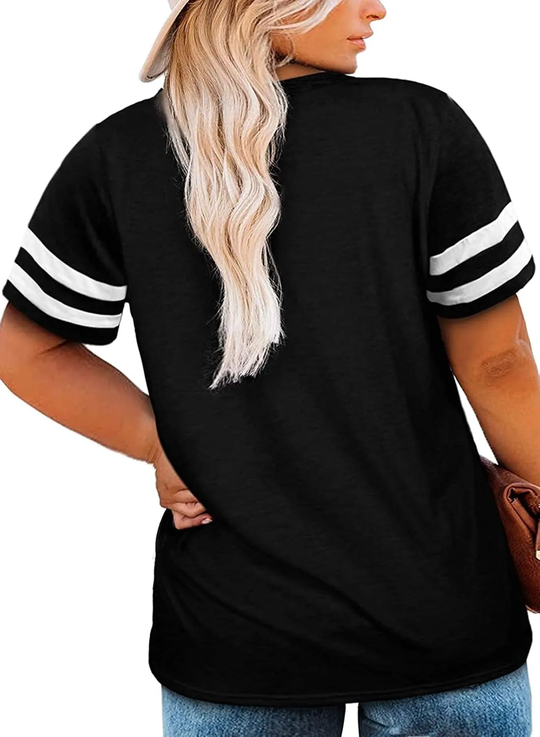 Happy Sailed Womens Plus Size Tunic Tops Summer Short Sleeve V Neck Striped Loose Casual Tee Shirt(1X-5X)