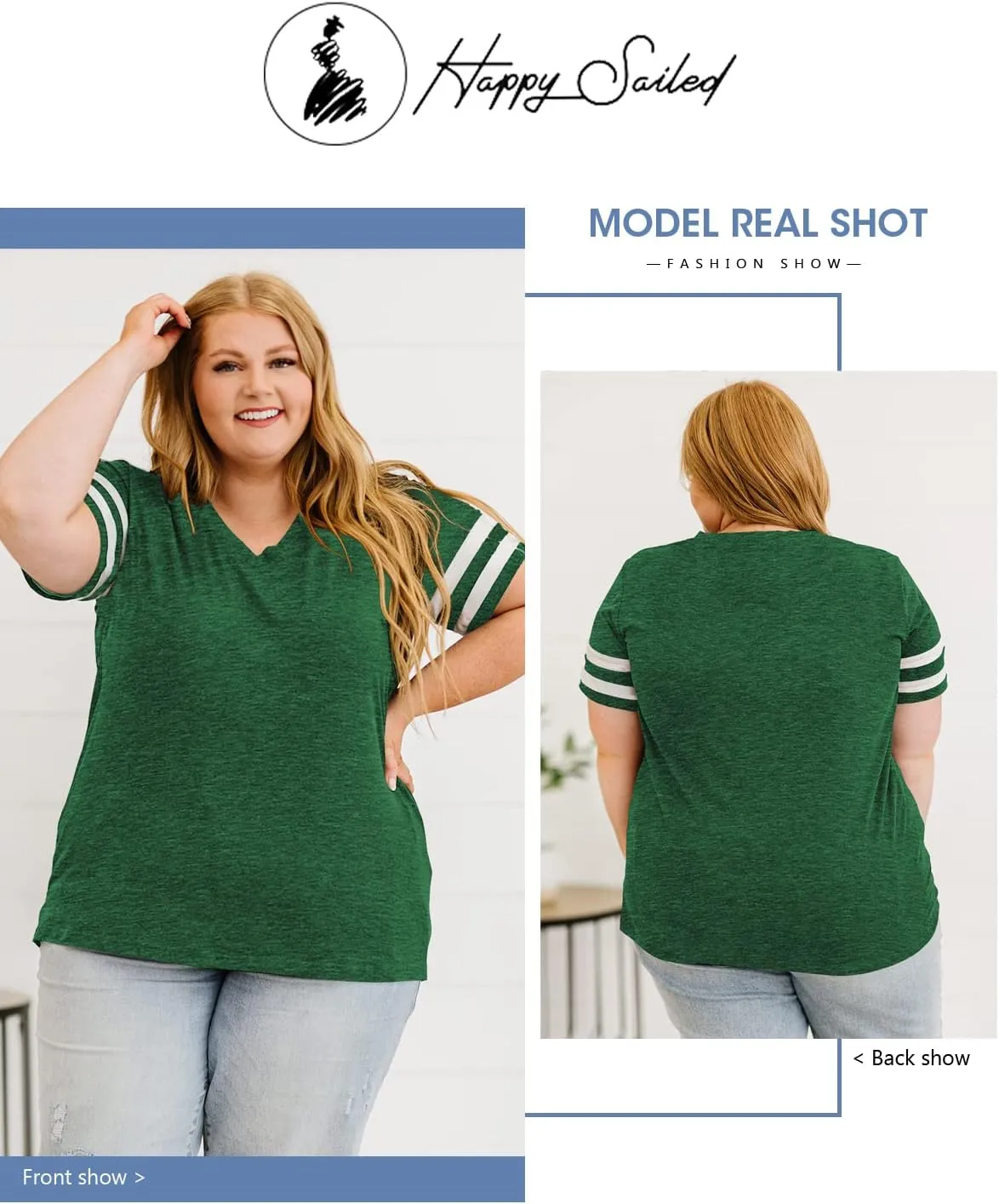 Happy Sailed Womens Plus Size Tunic Tops Summer Short Sleeve V Neck Striped Loose Casual Tee Shirt(1X-5X)