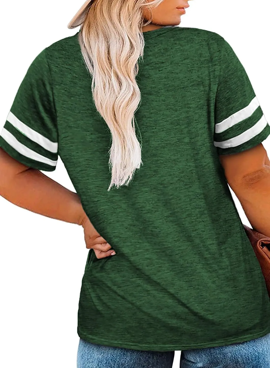 Happy Sailed Womens Plus Size Tunic Tops Summer Short Sleeve V Neck Striped Loose Casual Tee Shirt(1X-5X)