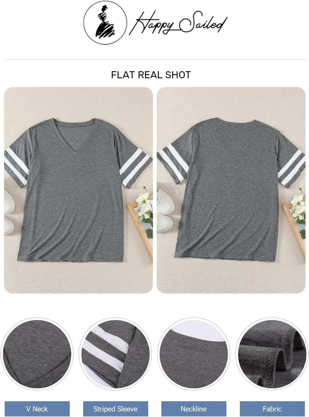 Happy Sailed Womens Plus Size Tunic Tops Summer Short Sleeve V Neck Striped Loose Casual Tee Shirt(1X-5X)