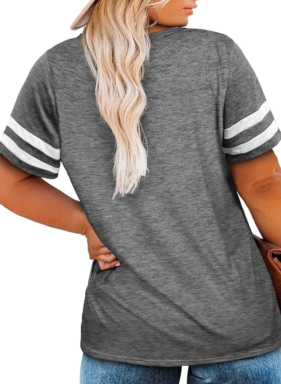 Happy Sailed Womens Plus Size Tunic Tops Summer Short Sleeve V Neck Striped Loose Casual Tee Shirt(1X-5X)