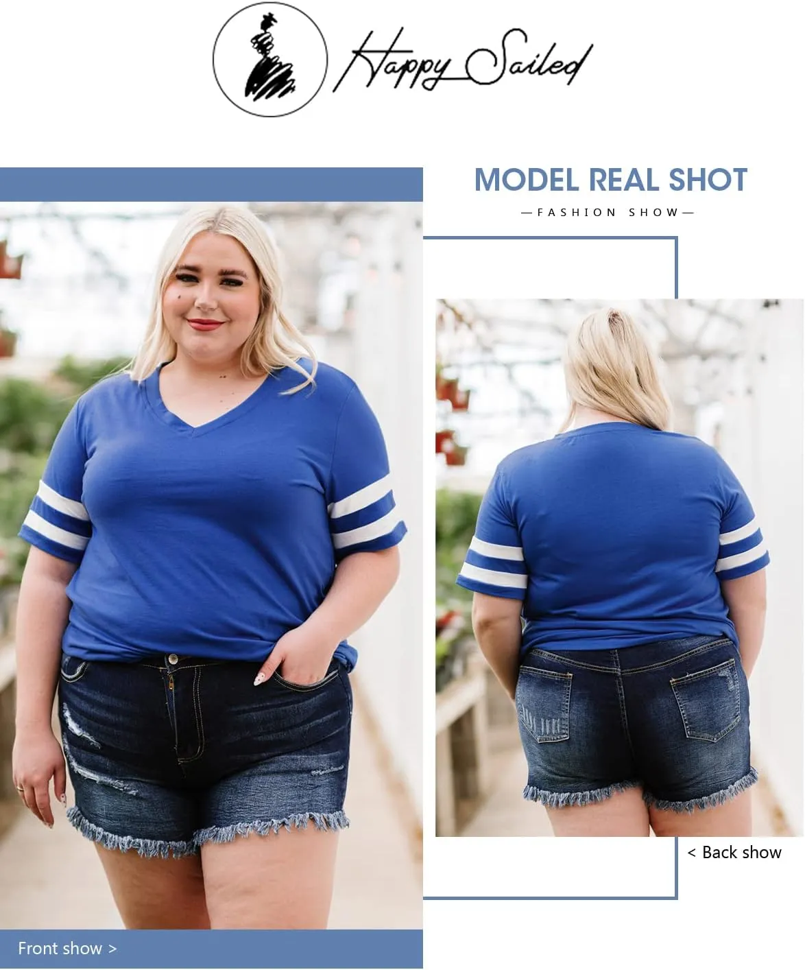 Happy Sailed Womens Plus Size Tunic Tops Summer Short Sleeve V Neck Striped Loose Casual Tee Shirt(1X-5X)