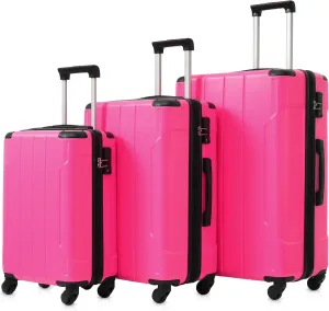 Hardshell Luggage Set for Confident Travel, Lightweight and Durable 3-Piece Spinner Suitcase Set, Rose Red
