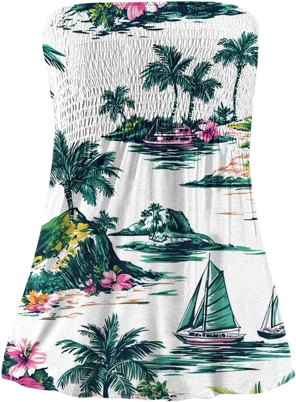 Hawaiian Print Tube Summer Tops Women Elastic Trim Strapless Vintage Blouse Multicolour Off The Shoulder Tees