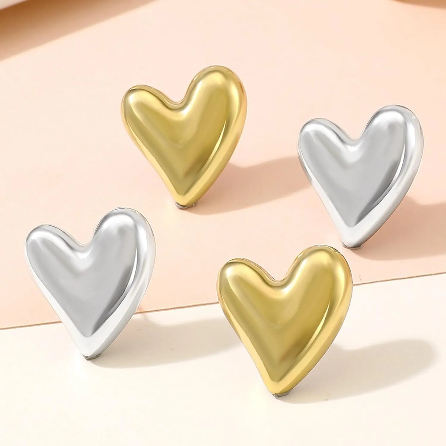 Heart Stud Earrings for Women,Gold Plated Sterling Silver Small Love Hearted Stud Valentine's Day Minimalist Jewelry Gifts