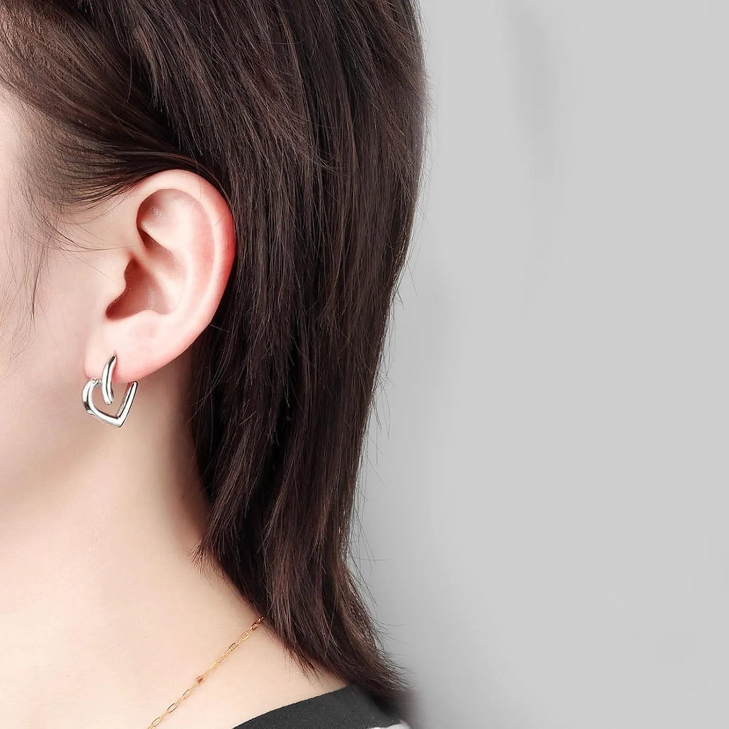 Heart Stud Earrings for Women,Gold Plated Sterling Silver Small Love Hearted Stud Valentine's Day Minimalist Jewelry Gifts