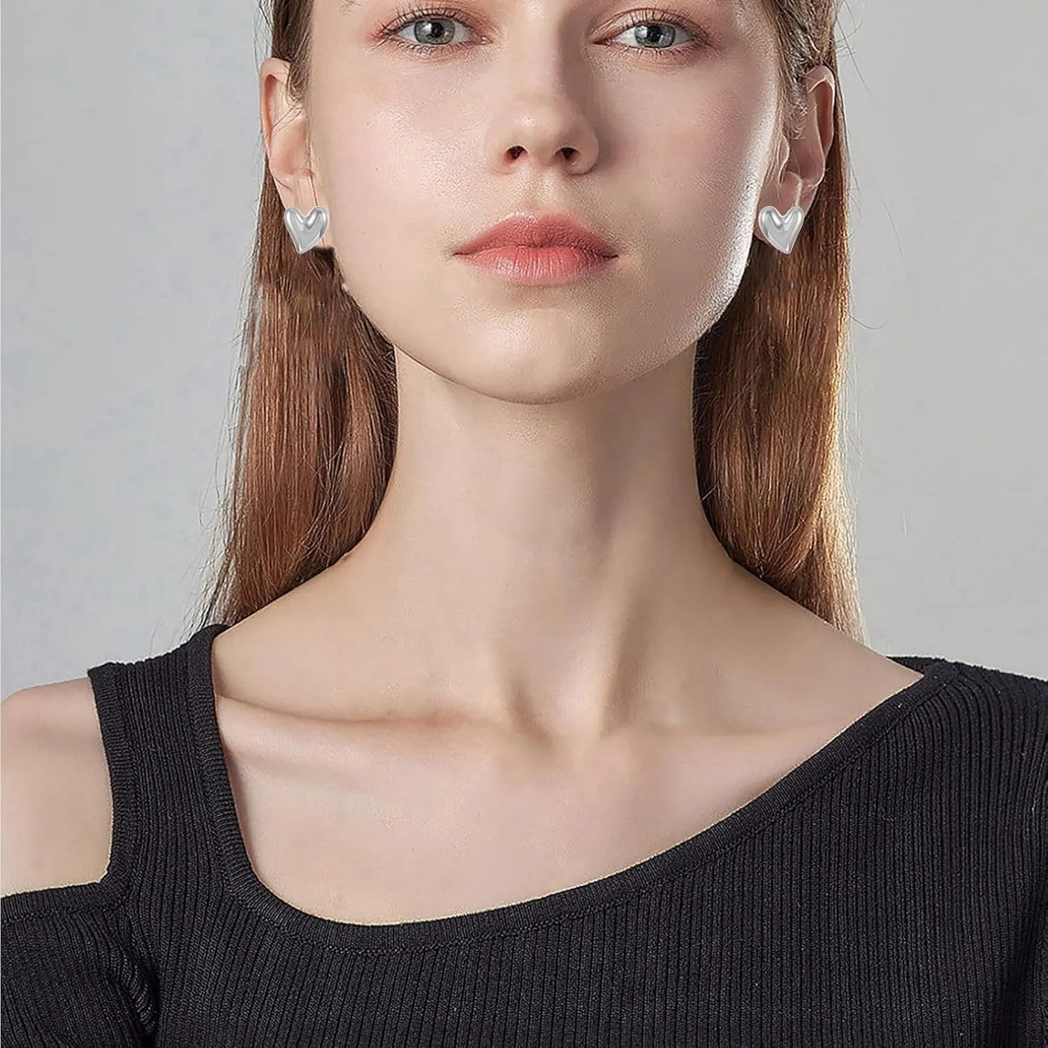 Heart Stud Earrings for Women,Gold Plated Sterling Silver Small Love Hearted Stud Valentine's Day Minimalist Jewelry Gifts