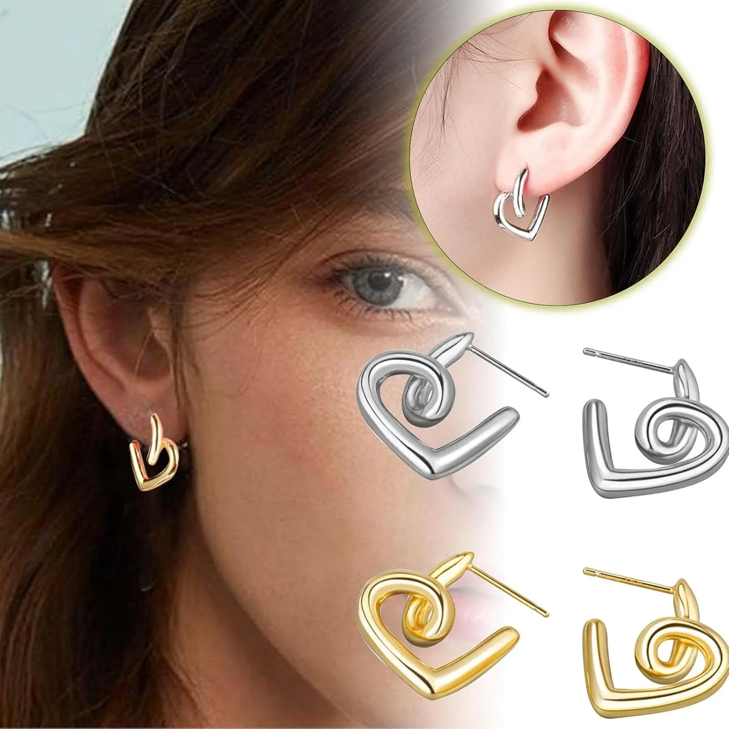 Heart Stud Earrings for Women,Gold Plated Sterling Silver Small Love Hearted Stud Valentine's Day Minimalist Jewelry Gifts