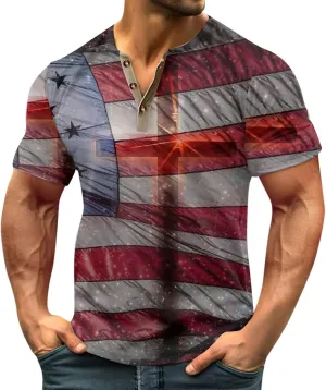 Henley Shirts 4th of July Shirts Short Sleeve Star Striped Summer Shirts Graphic Tees
