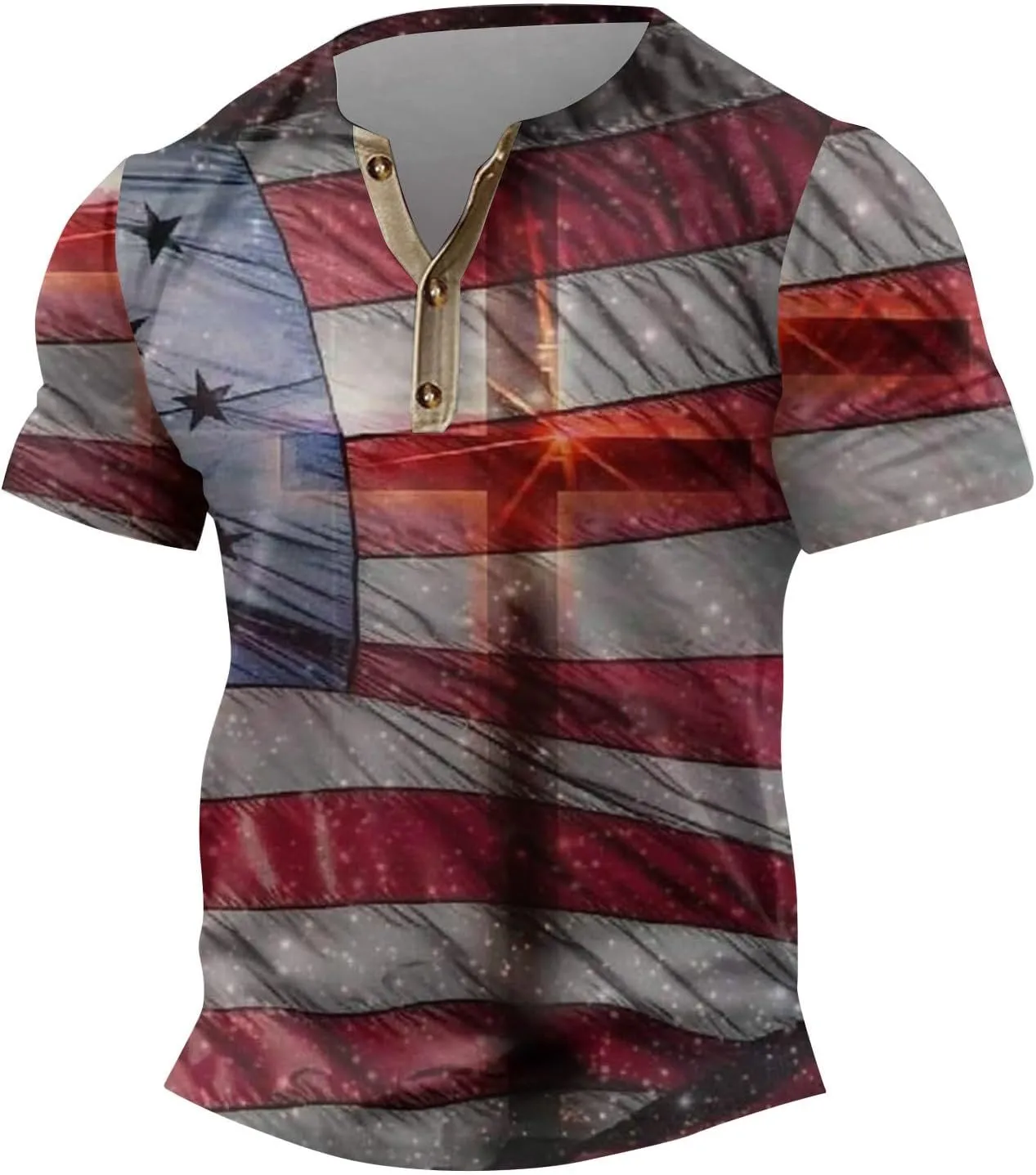 Henley Shirts 4th of July Shirts Short Sleeve Star Striped Summer Shirts Graphic Tees