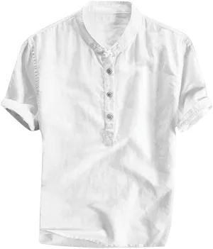 Henley Shirts for Men, Band Collar Short Sleeve Shirt Summer Beach Hippie Shirt Lightweight Regular-Fit Yoga Tops