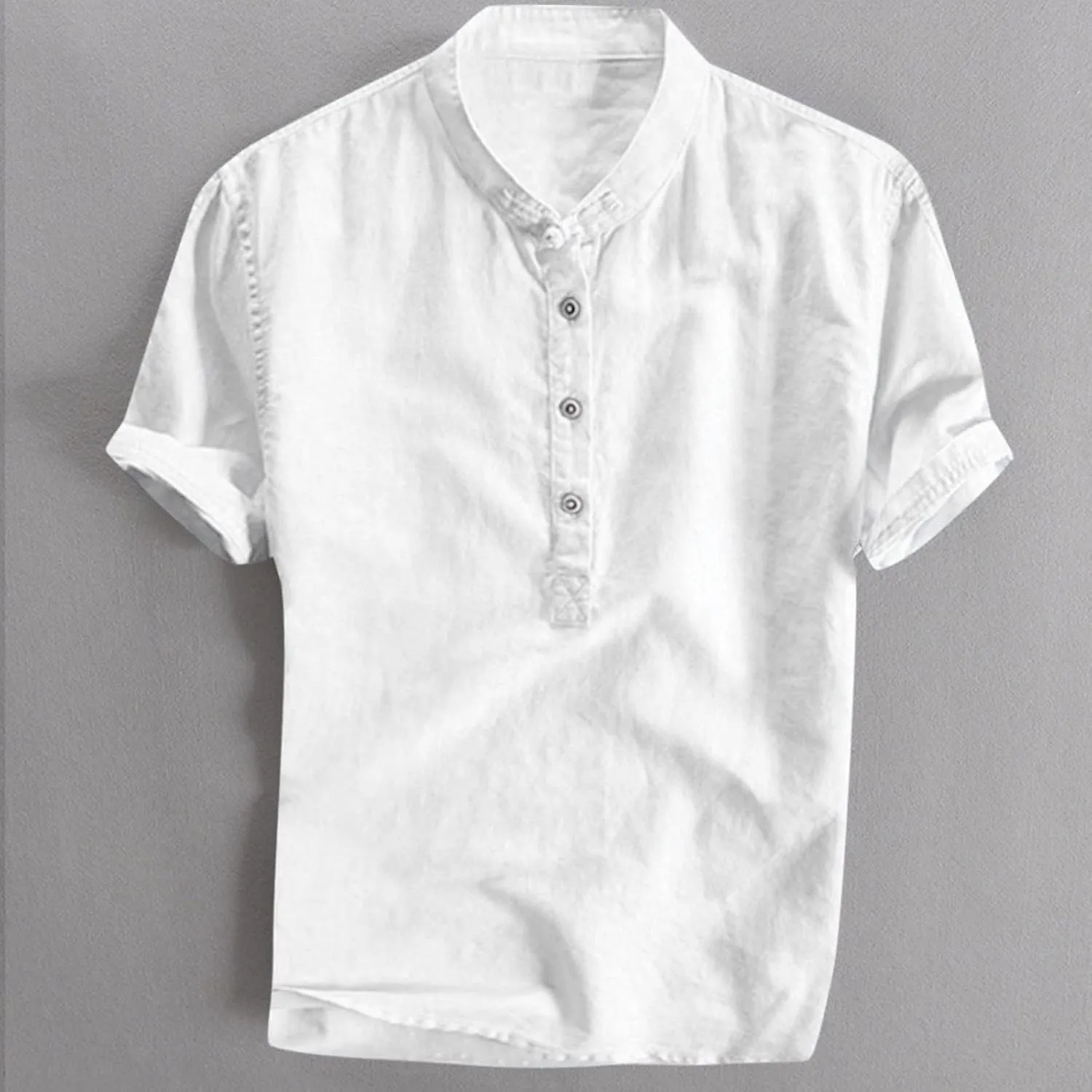 Henley Shirts for Men, Band Collar Short Sleeve Shirt Summer Beach Hippie Shirt Lightweight Regular-Fit Yoga Tops