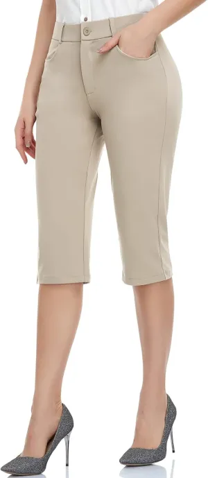 HISKYWIN Women Yoga Dress Pants Stretchy Work Pants Straightleg/Bootcut Office Slacks with Pockets for Business Casual Petite