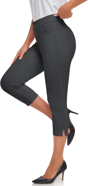 HISKYWIN Women Yoga Dress Pants Stretchy Work Pants Straightleg/Bootcut Office Slacks with Pockets for Business Casual Petite