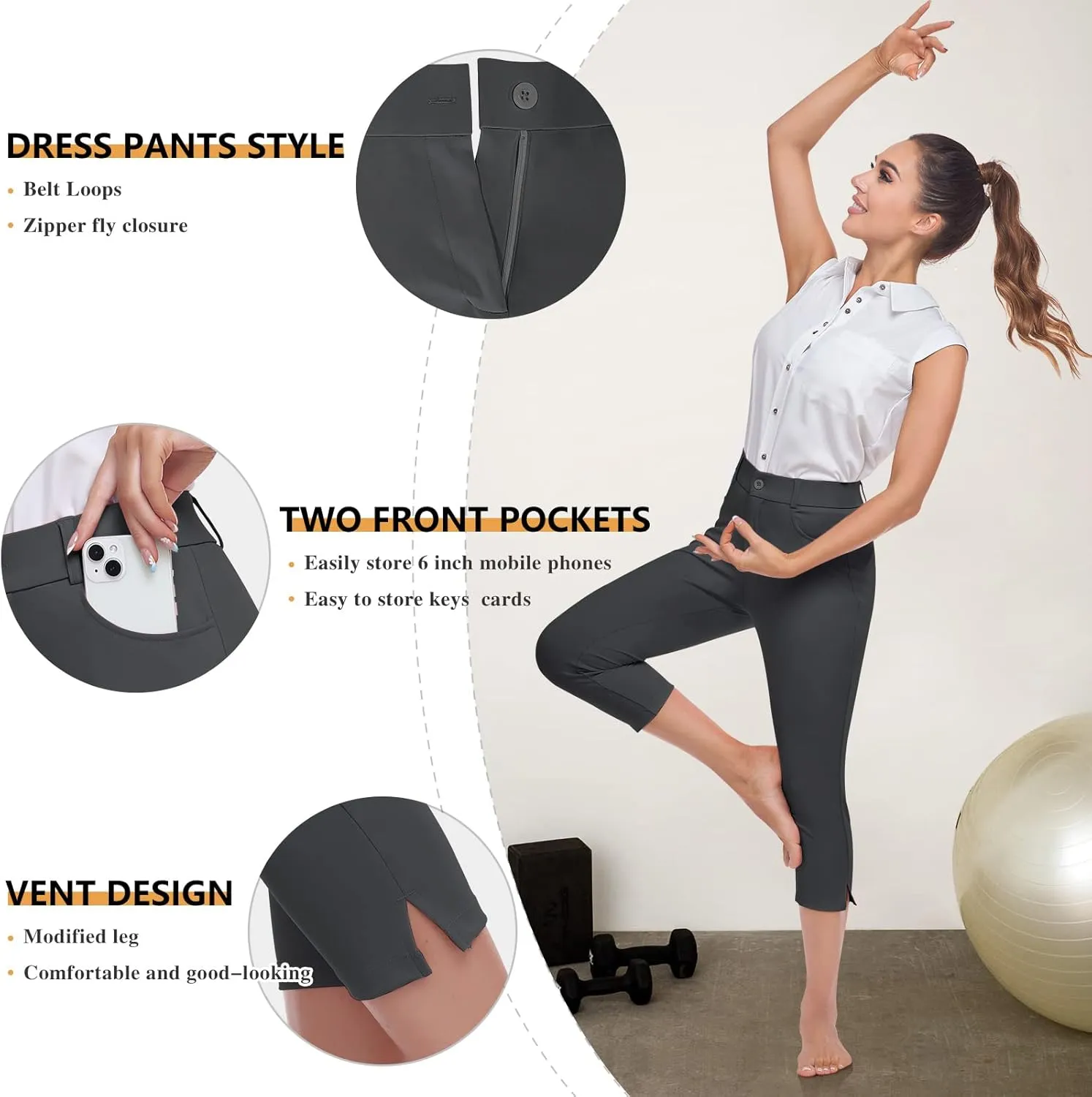 HISKYWIN Women Yoga Dress Pants Stretchy Work Pants Straightleg/Bootcut Office Slacks with Pockets for Business Casual Petite