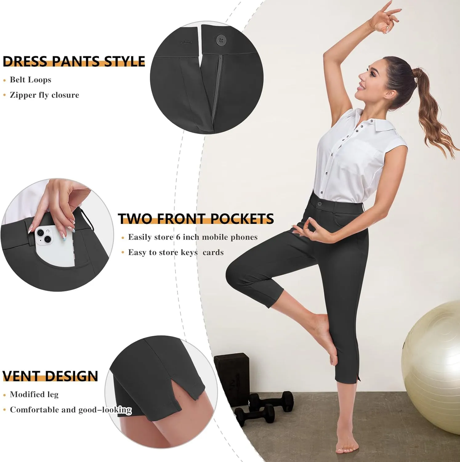 HISKYWIN Women Yoga Dress Pants Stretchy Work Pants Straightleg/Bootcut Office Slacks with Pockets for Business Casual Petite