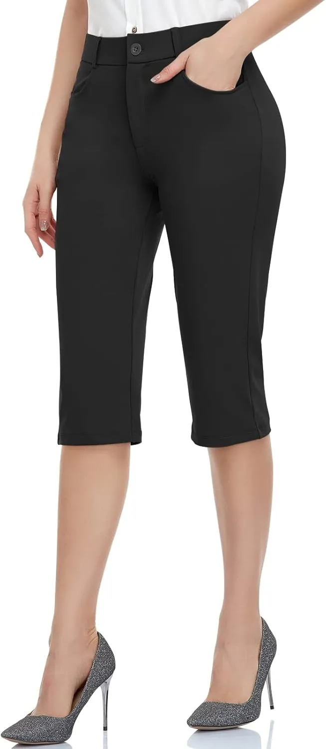 HISKYWIN Women Yoga Dress Pants Stretchy Work Pants Straightleg/Bootcut Office Slacks with Pockets for Business Casual Petite