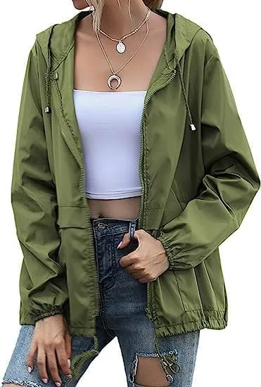 Hooded Rain Jacket For Women Spring Jackets Lightweight Windbreaker Running Jacket Outerwear With Pockets