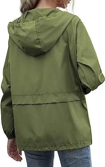 Hooded Rain Jacket For Women Spring Jackets Lightweight Windbreaker Running Jacket Outerwear With Pockets