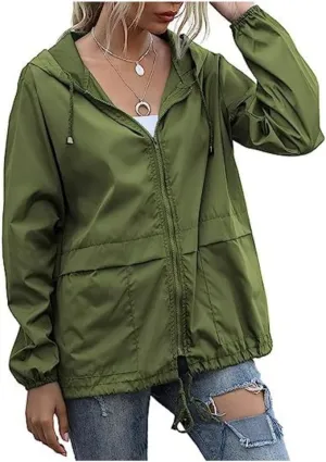 Hooded Rain Jacket For Women Spring Jackets Lightweight Windbreaker Running Jacket Outerwear With Pockets