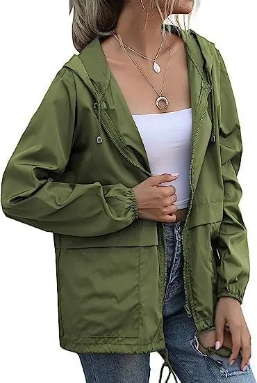 Hooded Rain Jacket For Women Spring Jackets Lightweight Windbreaker Running Jacket Outerwear With Pockets