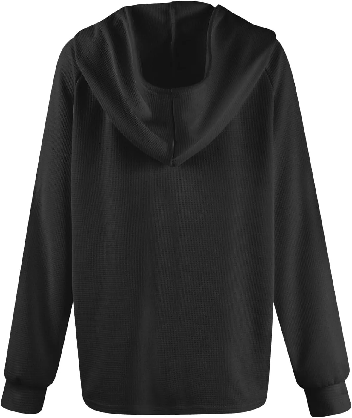 Hoodies for Women Waffle Knit Drawstring Button V Neck Hooded Oversized Sweatshirt Casual Comfy Pullover Sweater
