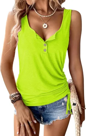 HTHLVMD Summer Sleeveless Tank Tops Plus Size Women Crewneck Solid Color Drawstring Breathable Summer Trendy Tank Tops