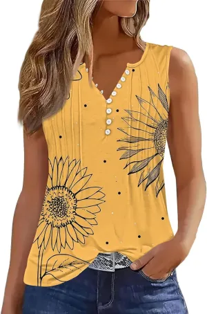 HTHLVMD Tank Tops for Women 2025 Summer Pleated Tunic Loose Fit Sleeveless Shirts Dressy Casual V Neck Button Down Blouses