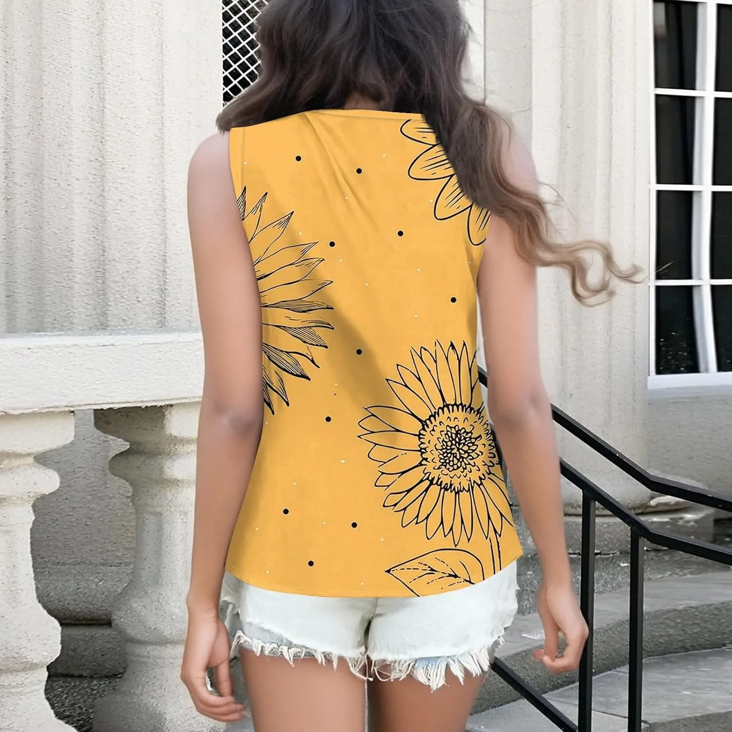 HTHLVMD Tank Tops for Women 2025 Summer Pleated Tunic Loose Fit Sleeveless Shirts Dressy Casual V Neck Button Down Blouses