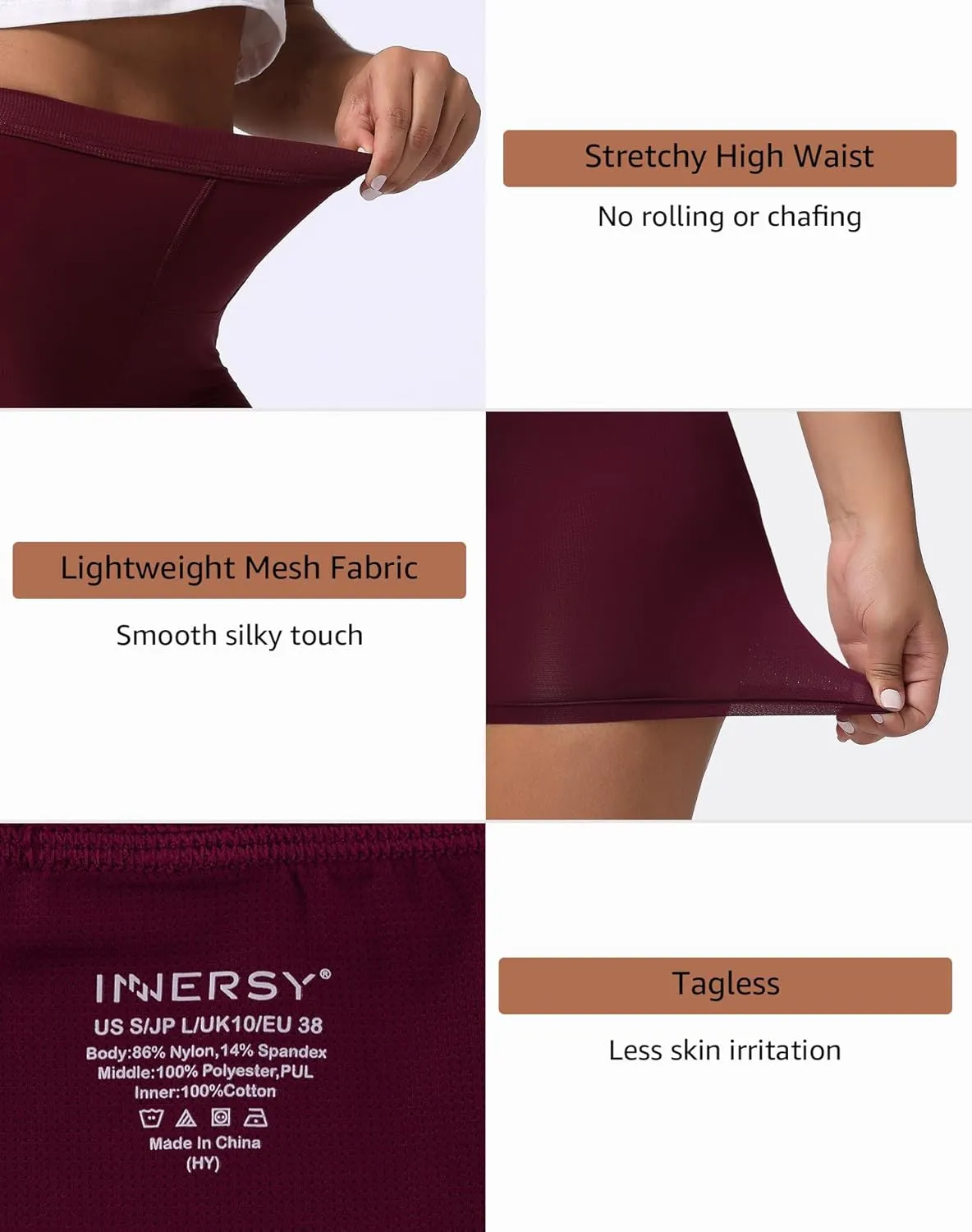 INNERSY Women's High Waisted Period Underwear Boy Shorts Panties for Postpartum Menstrual 3-Pack