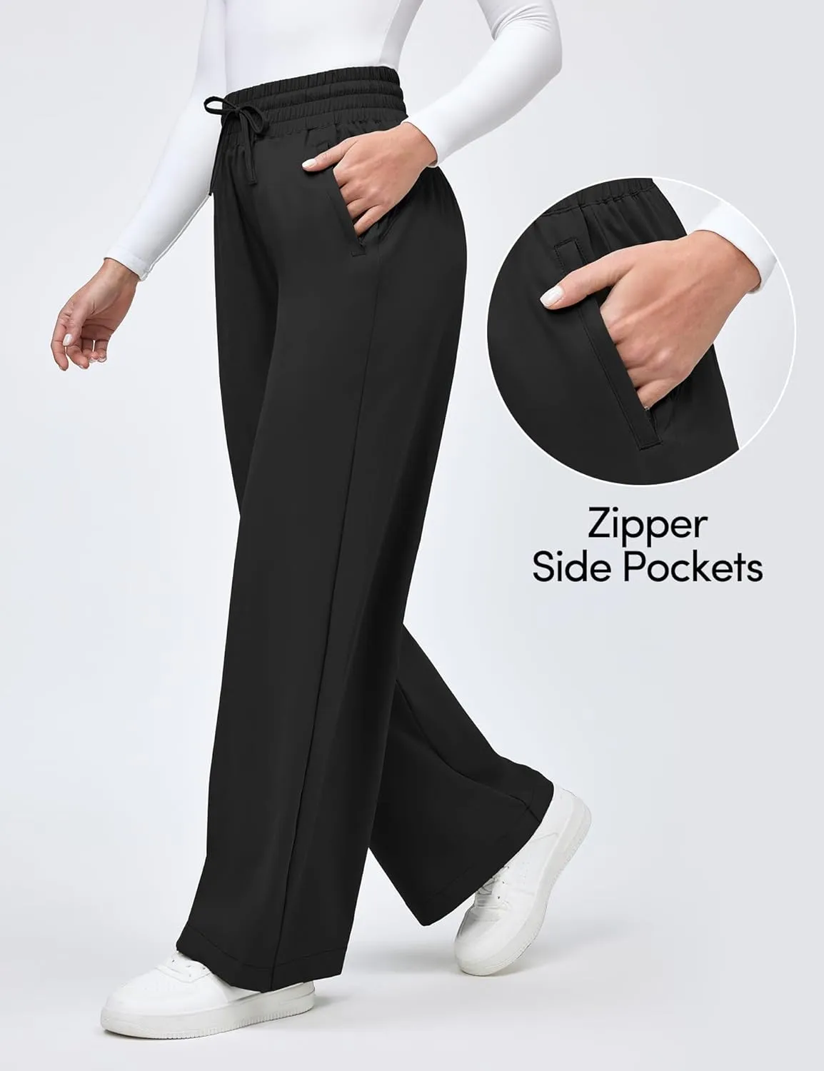 IUGA UPF 50  Hiking Travel Pants Women Quick-Dry Beach Pants Wide Leg Business Casual Pants 28''/30''