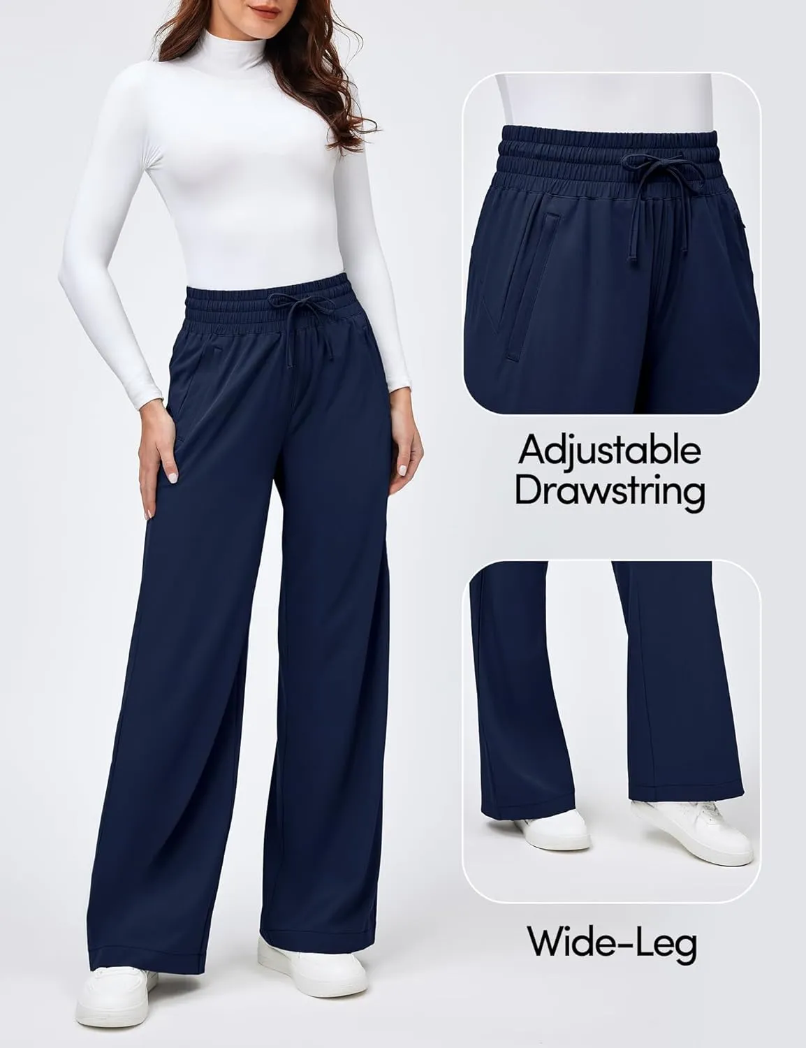 IUGA UPF 50  Wide Leg Travel Hiking Pants for Women Quick-Dry Business Casual Pants for Work Lounge Beach, 28''/30''