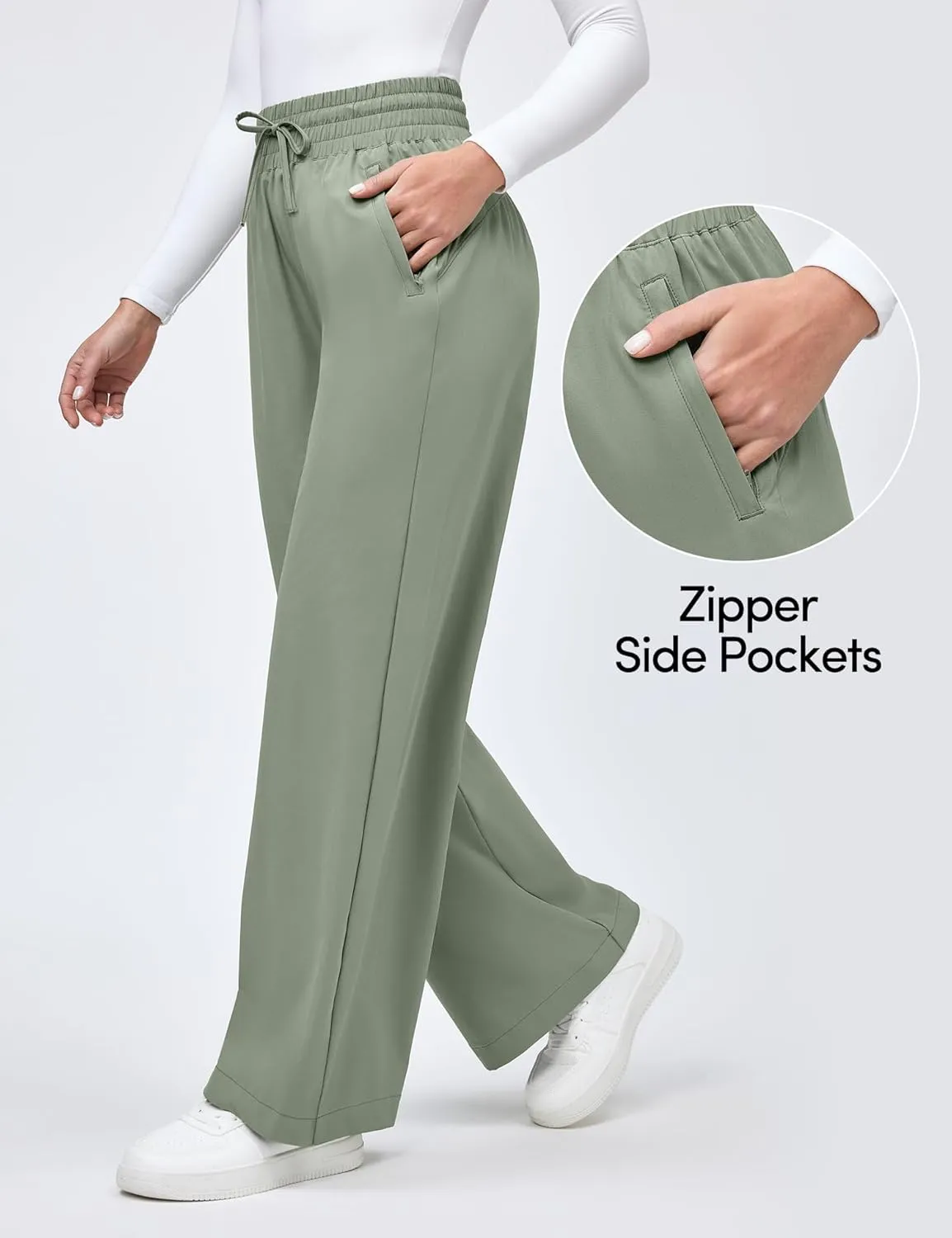 IUGA UPF 50  Wide Leg Travel Hiking Pants for Women Quick-Dry Business Casual Pants for Work Lounge Beach, 28''/30''