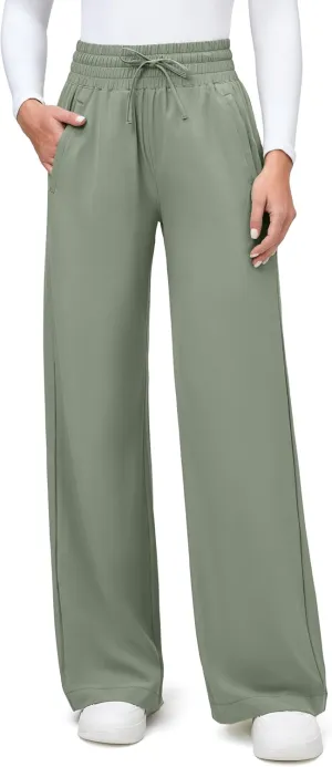 IUGA UPF 50  Wide Leg Travel Hiking Pants for Women Quick-Dry Business Casual Pants for Work Lounge Beach, 28''/30''