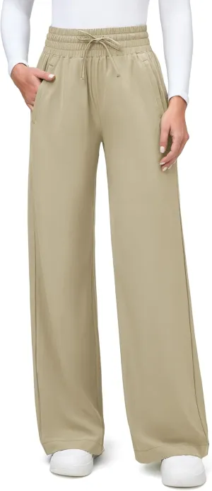 IUGA UPF 50  Wide Leg Travel Hiking Pants for Women Quick-Dry Business Casual Pants for Work Lounge Beach, 28''/30''