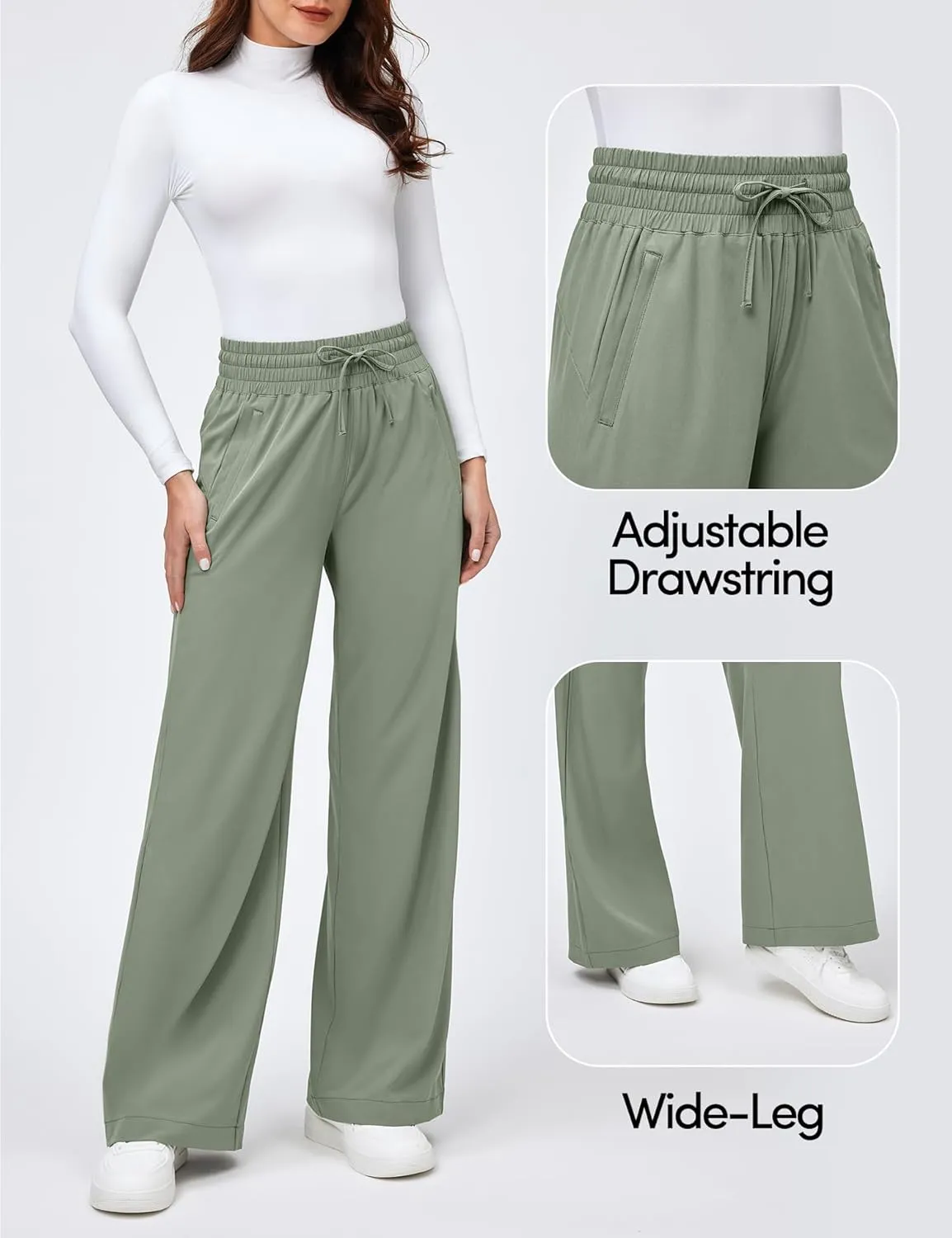 IUGA UPF 50  Wide Leg Travel Hiking Pants for Women Quick-Dry Business Casual Pants for Work Lounge Beach, 28''/30''