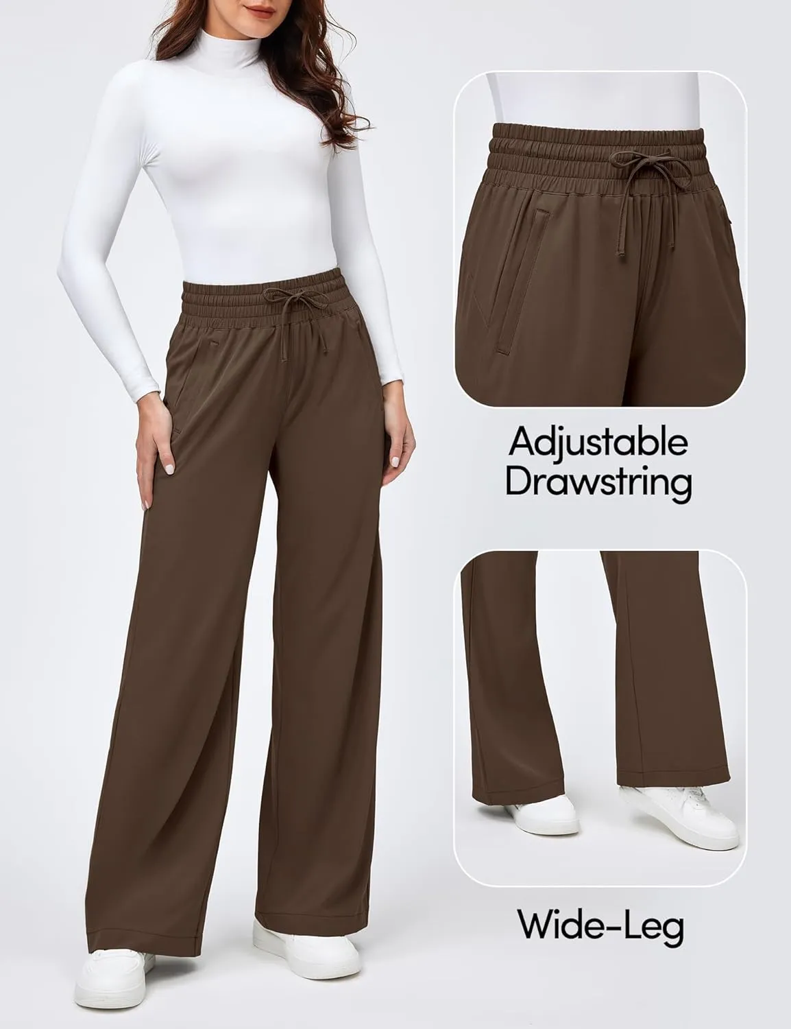 IUGA UPF 50  Wide Leg Travel Hiking Pants for Women Quick-Dry Business Casual Pants for Work Lounge Beach, 28''/30''