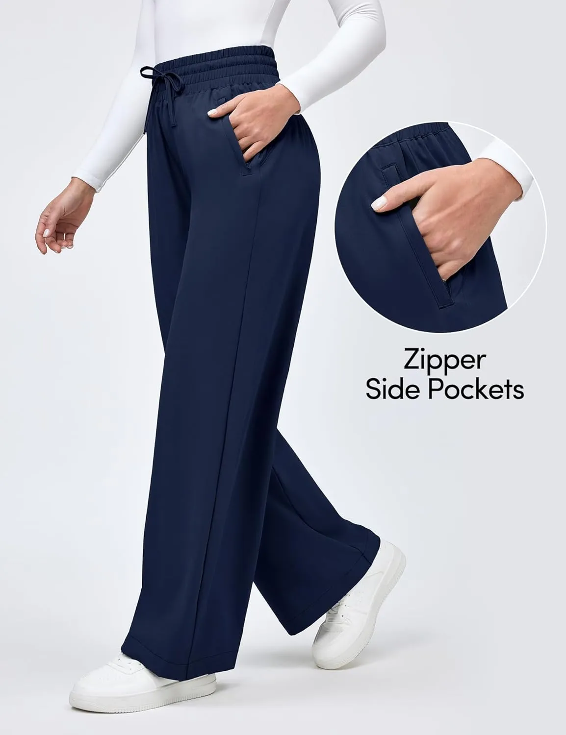 IUGA UPF 50  Wide Leg Travel Hiking Pants for Women Quick-Dry Business Casual Pants for Work Lounge Beach, 28''/30''