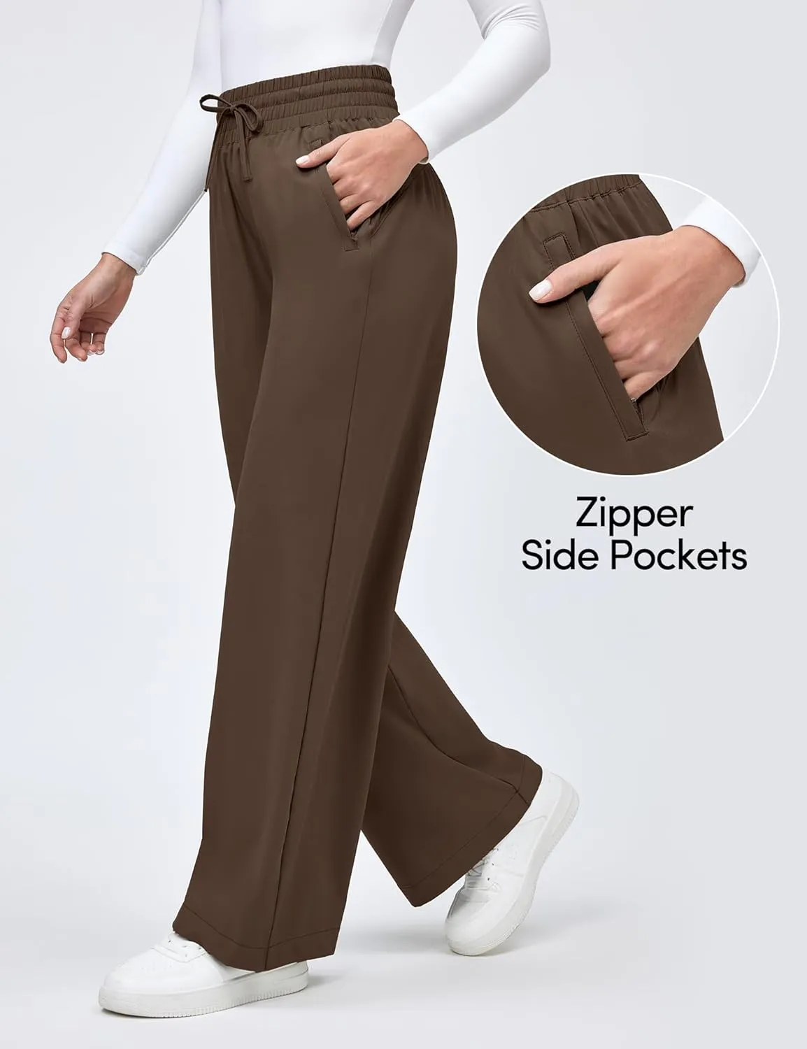 IUGA UPF 50  Wide Leg Travel Hiking Pants for Women Quick-Dry Business Casual Pants for Work Lounge Beach, 28''/30''