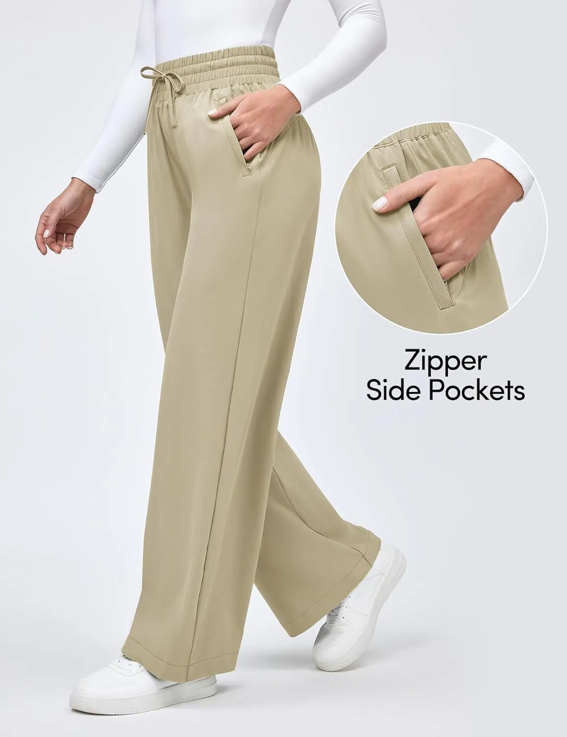 IUGA UPF 50  Wide Leg Travel Hiking Pants for Women Quick-Dry Business Casual Pants for Work Lounge Beach, 28''/30''